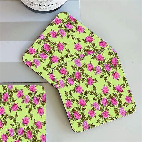 Damodanta Wooden Leatest Floral Design Square Shape Coasters Set of 6 ...