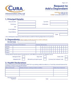 Fillable Online curaadmin Call Centre: 086 155 3553 - curaadmin Fax ...