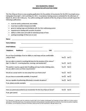 Fillable Online sprucegrove City of Spruce Grove 2014 Municipal Census ...