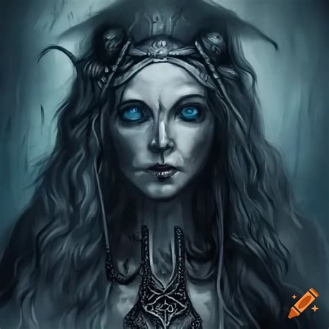 Illustration of hel, norse goddess of the underworld on Craiyon