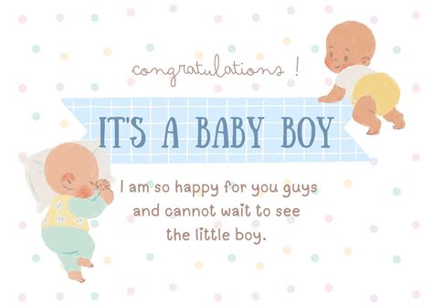 Printable Baby Boy Card Baby Boy Bow Illustration Greetings Card
