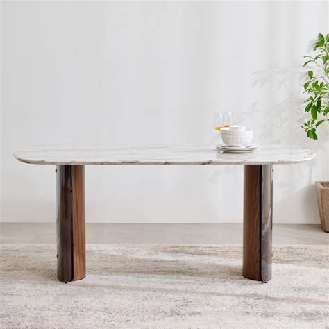 Buy Trinity Faux Marble 6-Seater Dining Set with Chairs - Beige from ...