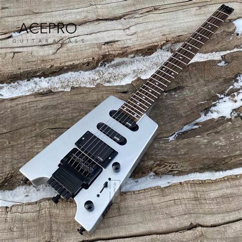 Buy Metal Silver Mini Headless Electric Guitar Tremolo Bridge Black ...