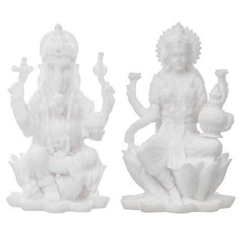 White Polyresin Lord Ganesha & Goddess Laxmi Statue – eCraftIndia
