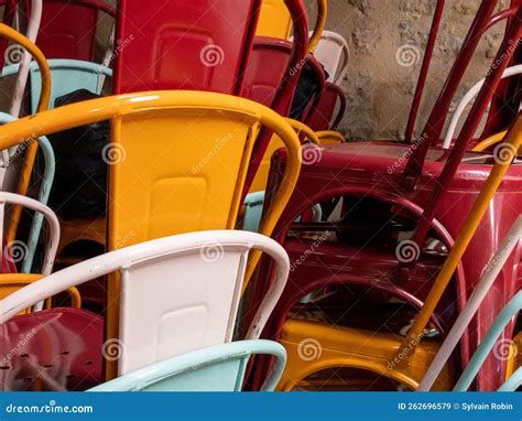 Stack of Chairs of Industrial Metal Chair in Bar Restaurant Stock Image ...