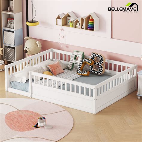 Bellemave Full Size Floor Bed with High Fence Guardrails Toddler Floor ...