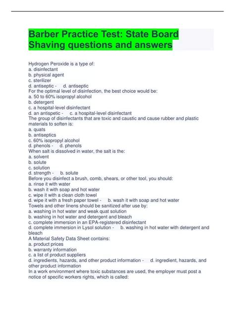 Barber Practice Test: State Board Shaving questions and answers ...