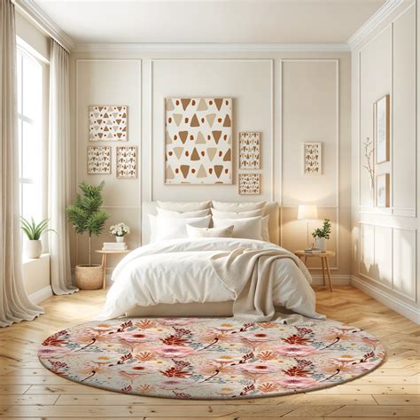 Floral Round Area Rug, Boho Flowers Round Floor Mat, Cottagecore Round ...