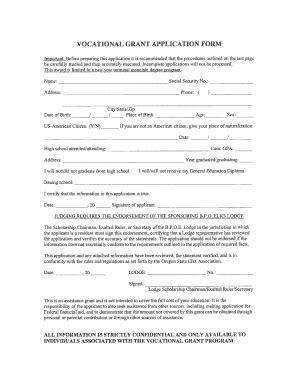 Oregon State Elks Vocational Grant Application - Blank Fillable ...