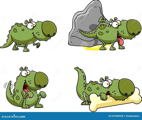 Green Dino Dog Cartoon Character. Vector Hand Drawn Collection Set ...