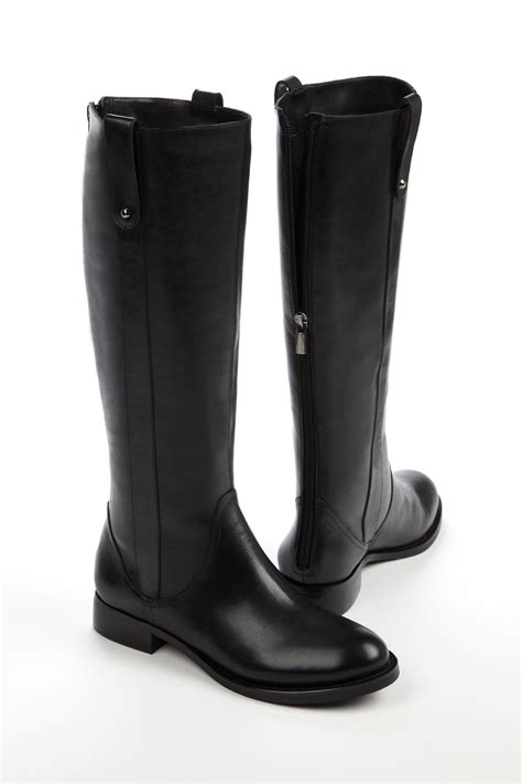 Tall Black Leather Riding Boots with Zippers