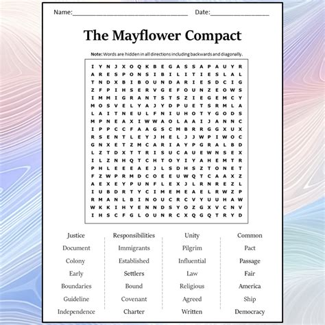 The Mayflower Compact Word Search Puzzle Worksheet Activity PDF ...