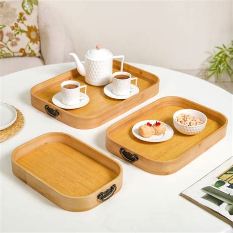 Rattan Weave Bamboo Serving Tray Set Of 2 Online - Premium Tray | Nestasia