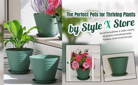 StyleX Store Plastic 8 inch Plant Pots with Drainage Holes and Tray ...