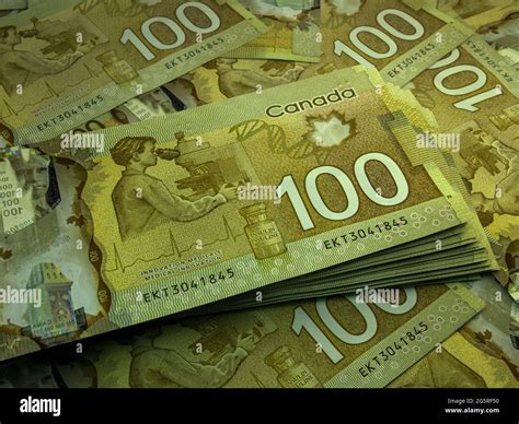 Money of Canada. Canadian dollar bills. CAD banknotes. 100 dollars ...