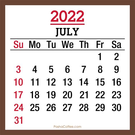July Calendar 2022 Printable