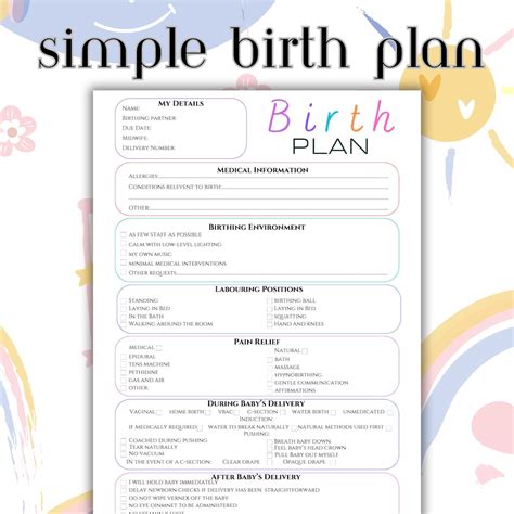 Birth Plan Template Editable Printable Birthing Plan Printable Birthing Plan Labour and Delivery ...