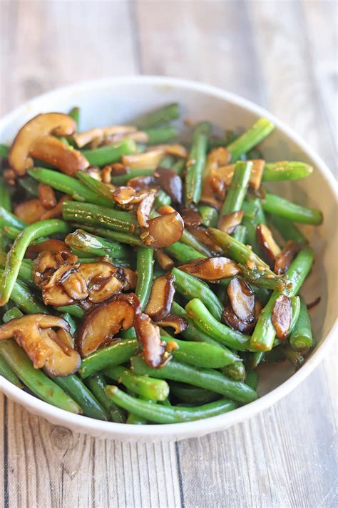 Soy-glazed stir-fried green beans with shiitake mushrooms - Cadry's Kitchen