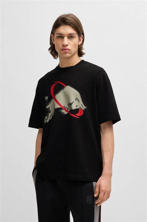 HUGO - HUGO x RB oversized-fit T-shirt with signature bull motif - Black