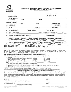 Fillable Online PATIENT INFORMATION AND INCOME VERIFICATION FORM P Fax ...