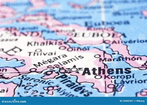 Close Up of Athens on Map, Greece Stock Image - Image of destination ...