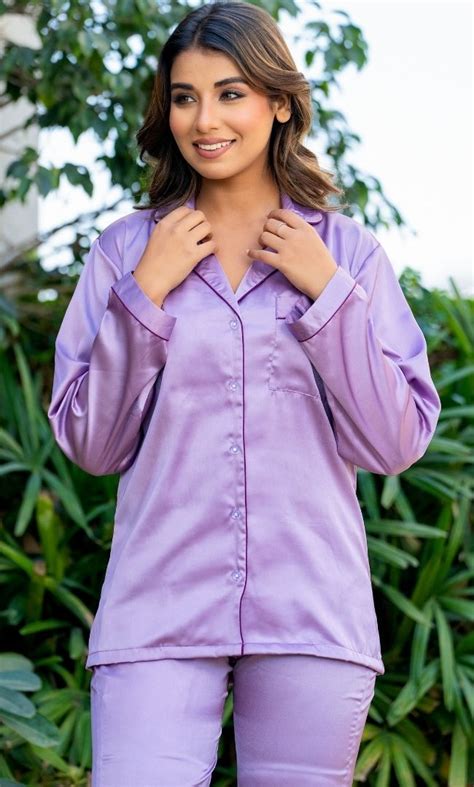 Satin Lavender Night Suit Set – House Of Jamoti
