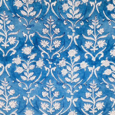Pure Cotton Jaipuri Baby Blue With White Flower Big Motifs Hand Block ...