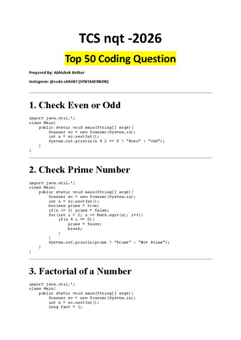 TCS NQT Top 50 Java Coding Questions and Solutions - Studocu