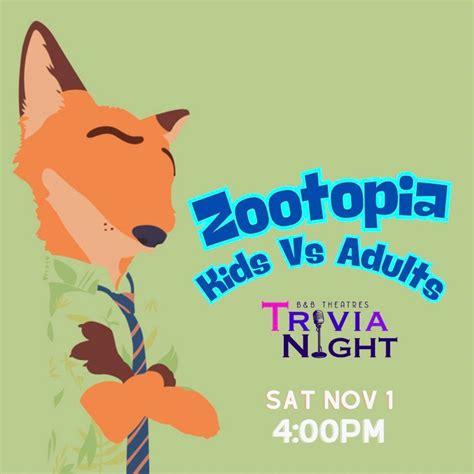 KIDS V ADULTS Trivia: Zootopia Theme, B&B Theatres Ridgeland Northpark ...