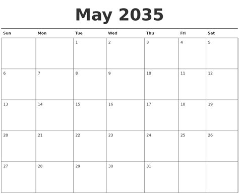 May 2035 Calendar Printable