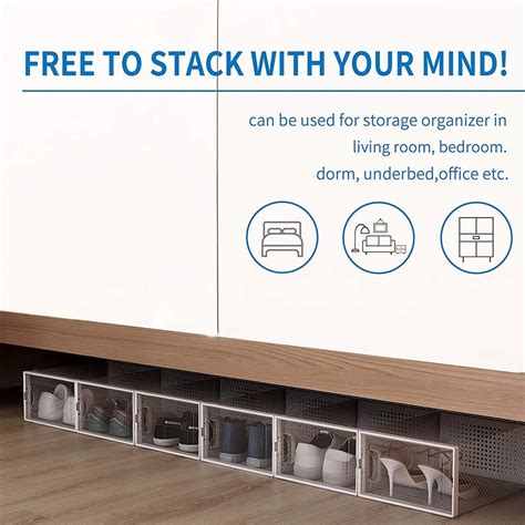 6 Pack Shoe Storage Boxes, Clear Plastic Stackable Shoe Organizer Bins ...