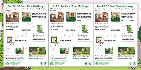 Fee! Fi! Fo! Fum! Time Challenge Differentiated Worksheets