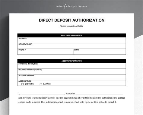 Direct Deposit Form Template
