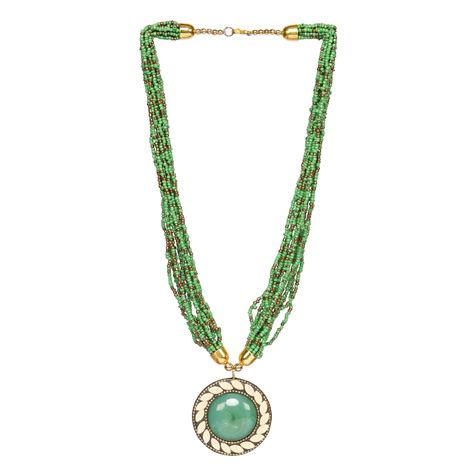 Buy Green colour handcrafted Pendant set for girls, Green Stone Pendant ...