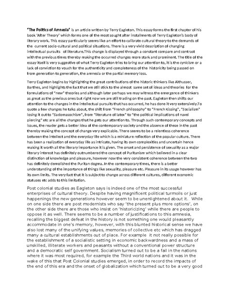Politics of amnesia - “The Politics of Amnesia” is an article written ...