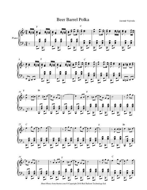 Beer Barrel Polka (Roll out the barrel) Sheet music for Piano - 8notes.com