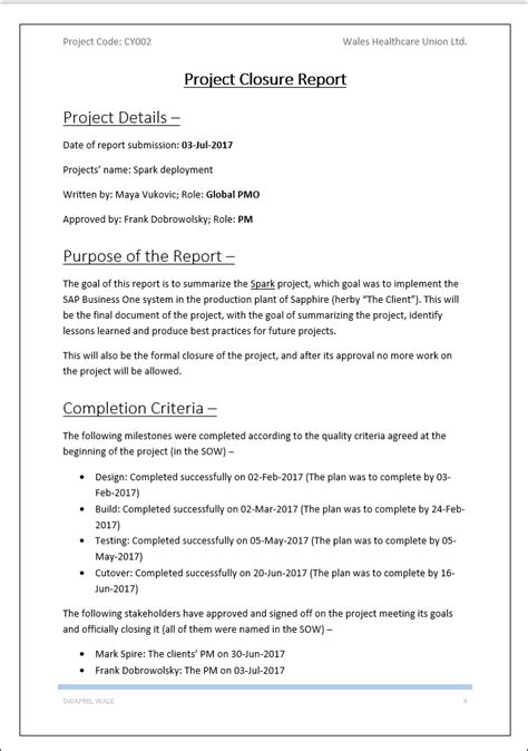 Project Closure Report Word Template – ITSM Docs - ITSM Documents ...
