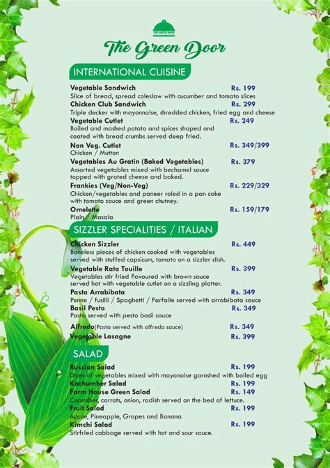 Menu at The Green Door, Bareilly