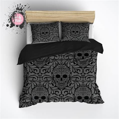 Goth Black and Grey Skull Bedding Collection | Duvet bedding sets, Bed ...