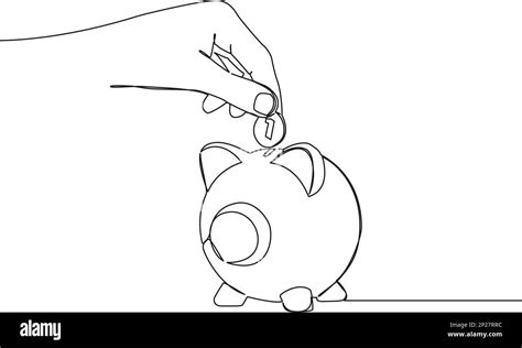 continuous single line drawing of hand inserting coin into piggy bank ...