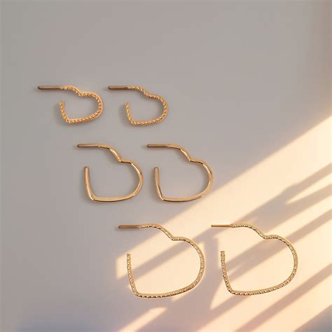 Gold Heart Hoop Earrings Set Of 3 - Accessorize India