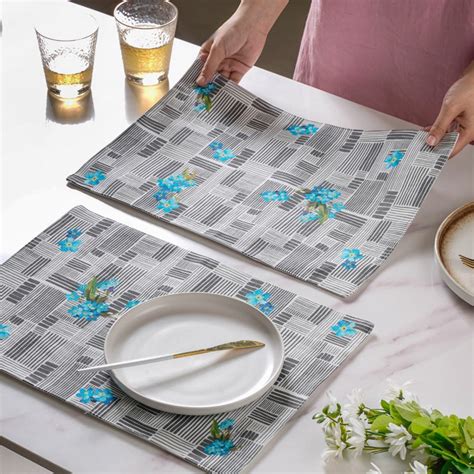 Bluebell Dining Cotton Printed Table Mat Grey Set Of 6 Online - Premium ...