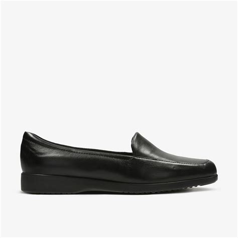 Womens Georgia Loafer Black Leather Slip Ons Shoes | Clarks UK