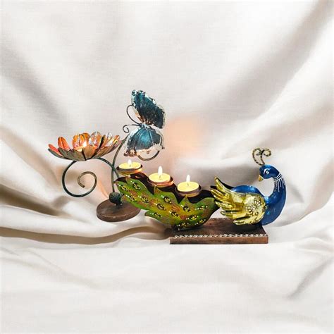 Buy JAINAM Arts Tea Light Candle Holder Decorative Peacock Showpiece ...
