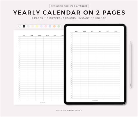 Year Calendar on Two Pages, Digital Template for Goodnotes, Notability ...