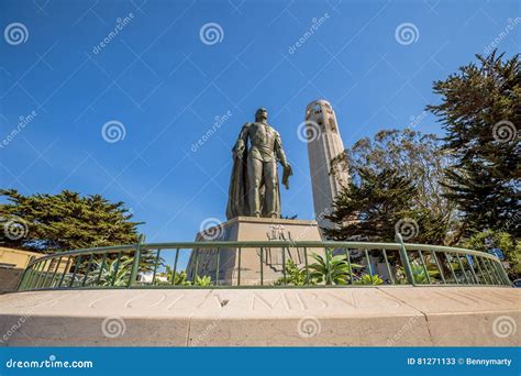 Coit Tower and Christopher Columbus Editorial Stock Photo - Image of ...