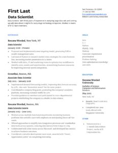 Free Printable Data Science Resume Template