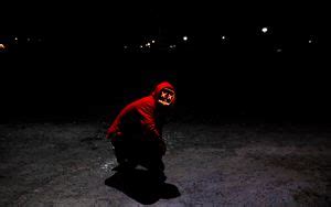 Wallpaper man, mask, roof, city, night hd, picture, image