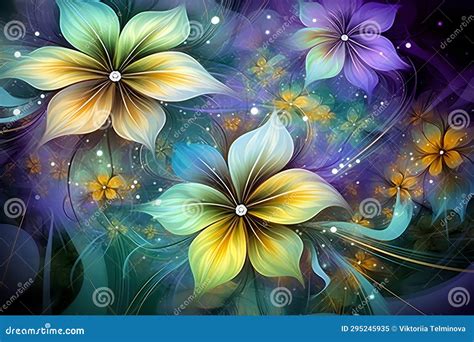 Bright Floral Background in Purple, Green and Yellow Colors Stock Image ...