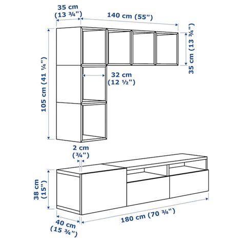 BESTÅ / EKET cabinet combination for TV, white, 180x42x170 cm (707 ...